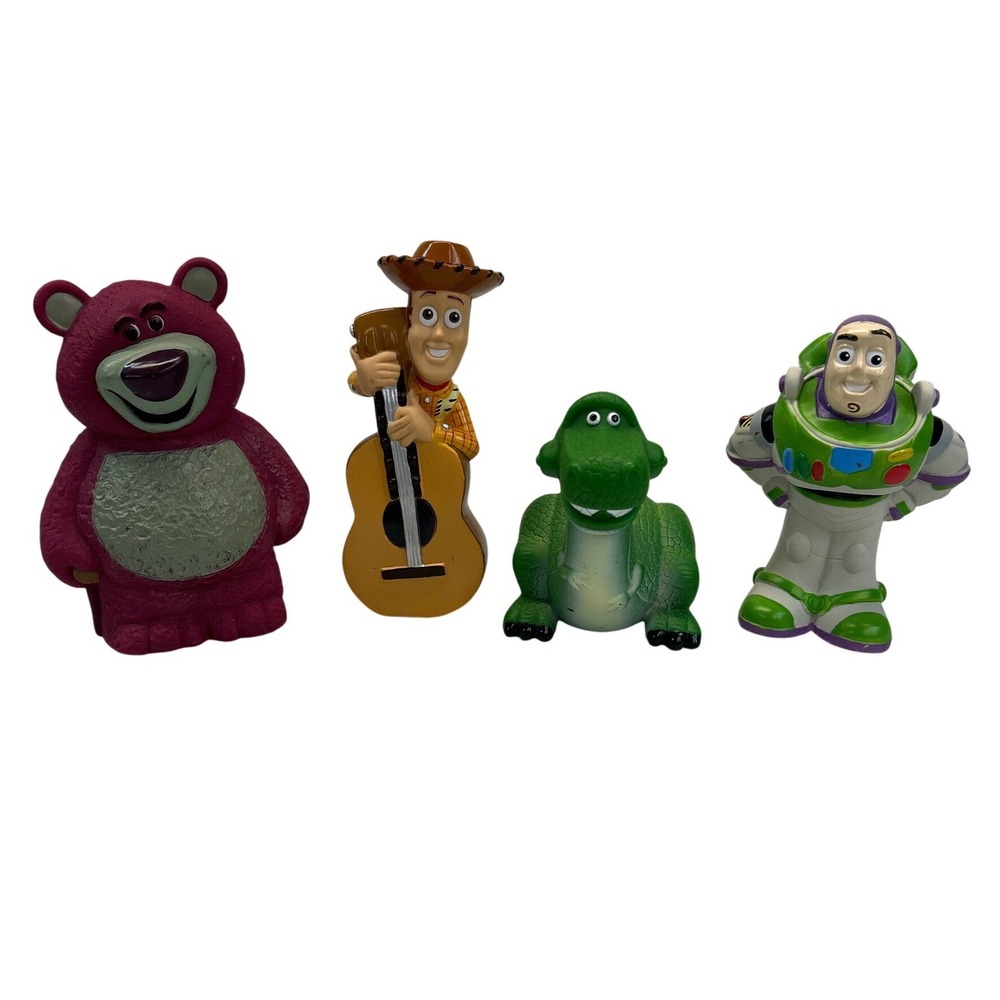 Vintage Disney Pixar Toy Story Bath Toys Buzz Woody Rex Lotso Figures Set of 4